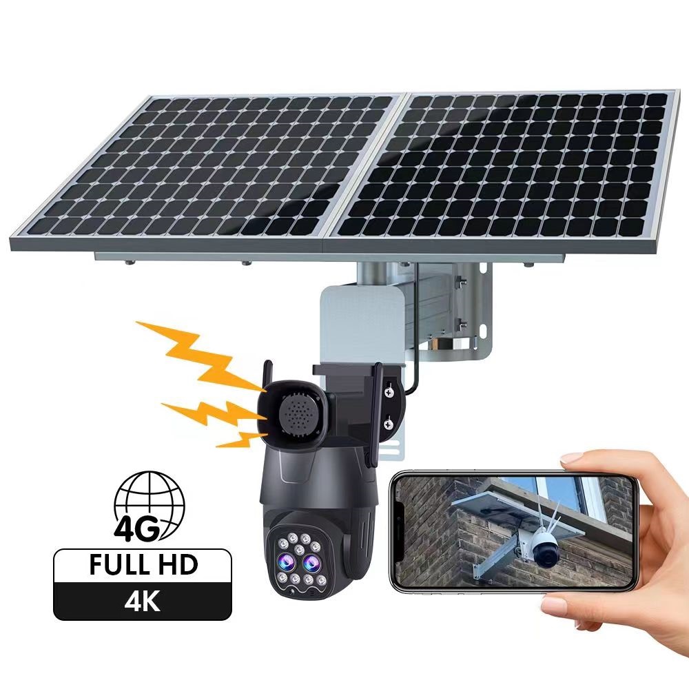 Power Tools Zoom - 10倍ズームデュアルレンズソーラー電源PTZ屋外CCTV C4Gカード自動モーショントラッキング4KビデオワイヤレスIPカメラ