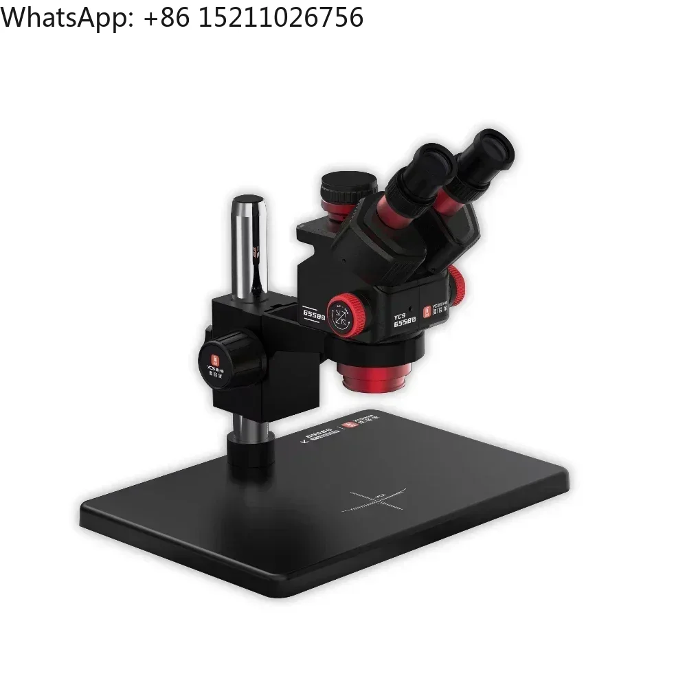 Power Tools Zoom - YCS 6558S HD三眼顕微鏡、ベース付き、6.5倍58倍ズーム、4Kカメラライトキット、携帯電話、PCB溶接顕微鏡、電動工具用