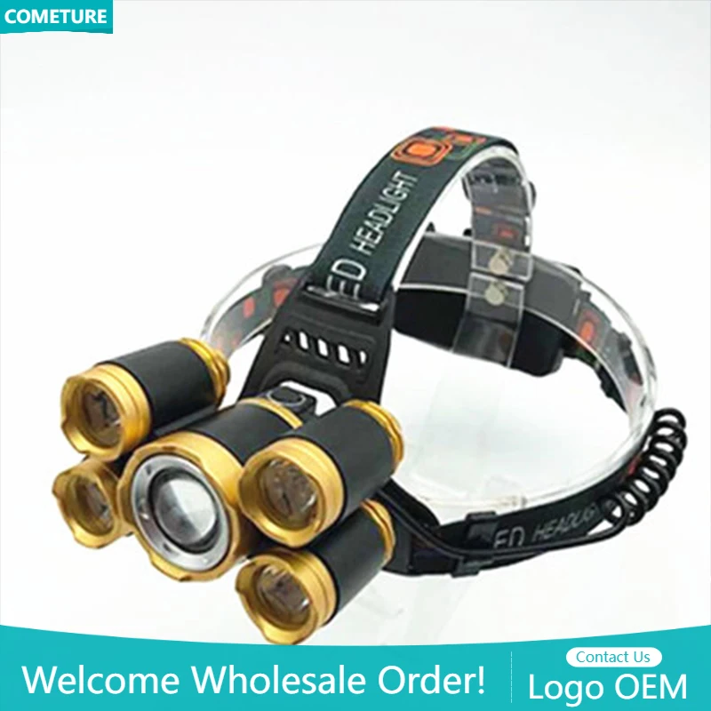 Power Tools Zoom - 5LED T6 ヘッドランプズーム懐中電灯トーチ充電式防水スマートライト強力な LED ヘッドライトアウトドアツール