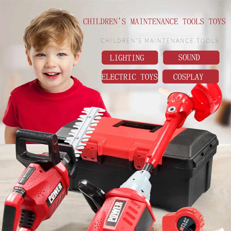 Power Tools Kids - 電気ツールボックス子供、赤ちゃんのシミュレーションツール、修復芝生芝刈り機、のこぎり、ヘアドライヤー、子供のメンテナンスツール