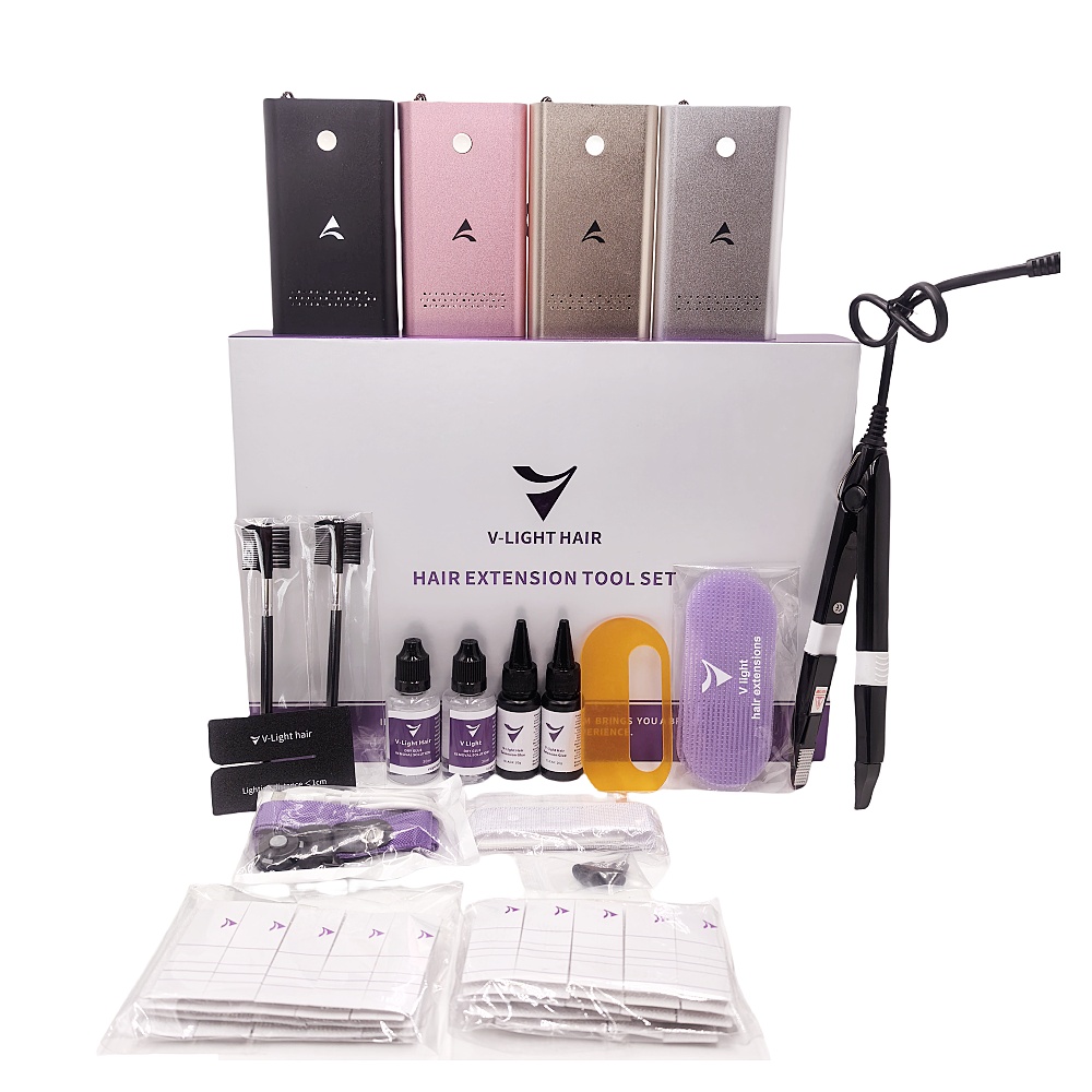 Power Tools Extension - 接着剤付きヘアエクステンションキット,高速接ぎ木ツール,テープリムーバー,V-lightテクノロジー,トレースレス接着剤,ヘアエクステンション