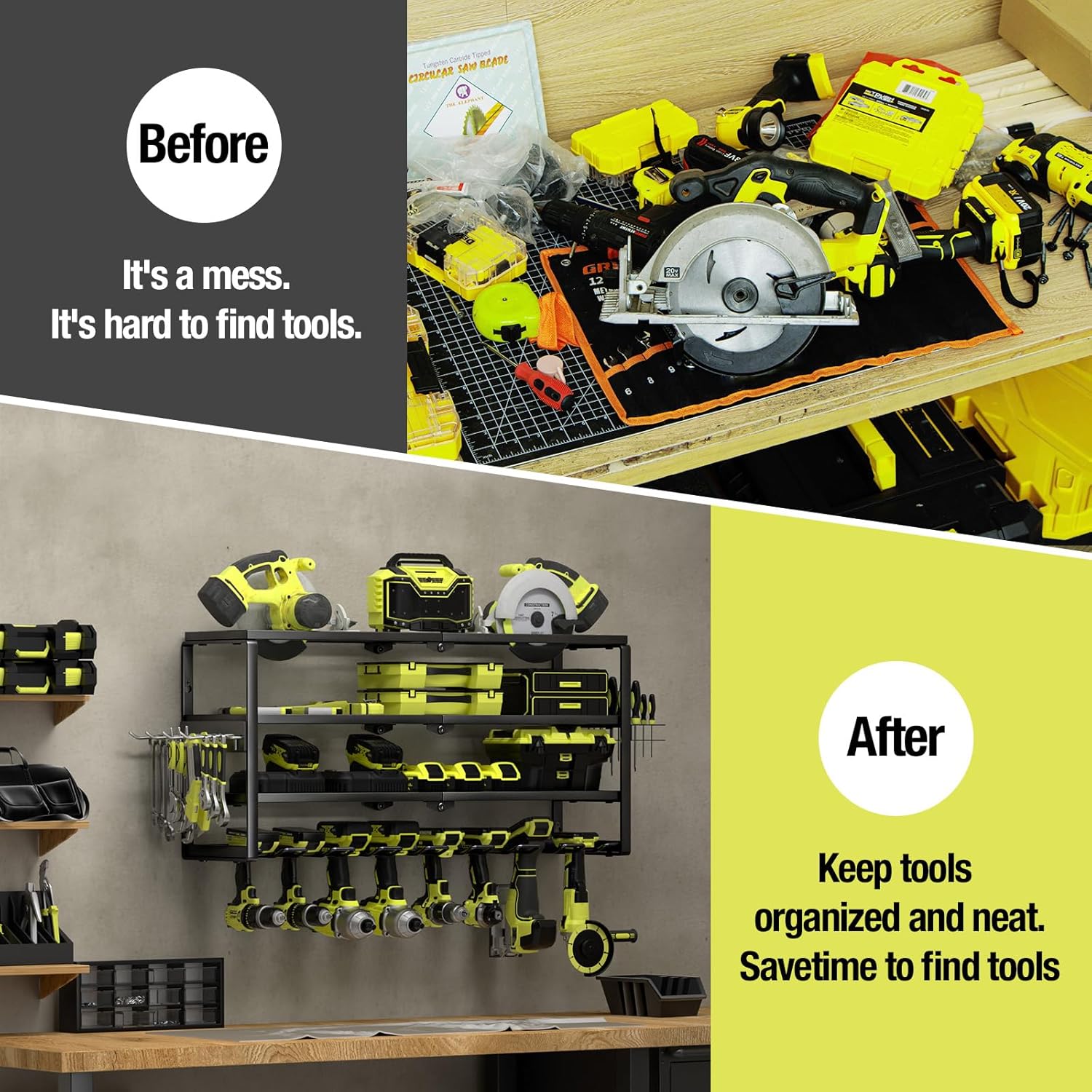 4層式壁掛け電動工具オーガナイザー、充電ステーション付き、頑 - Power Tools Storage のレビューと価格