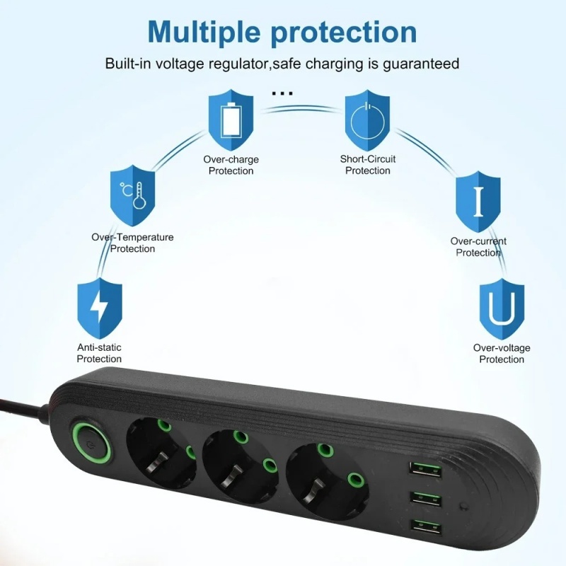 EUプラグACコンセント2500Wマルチポート電源タップ、3 - Power Tools Extension のレビューと価格