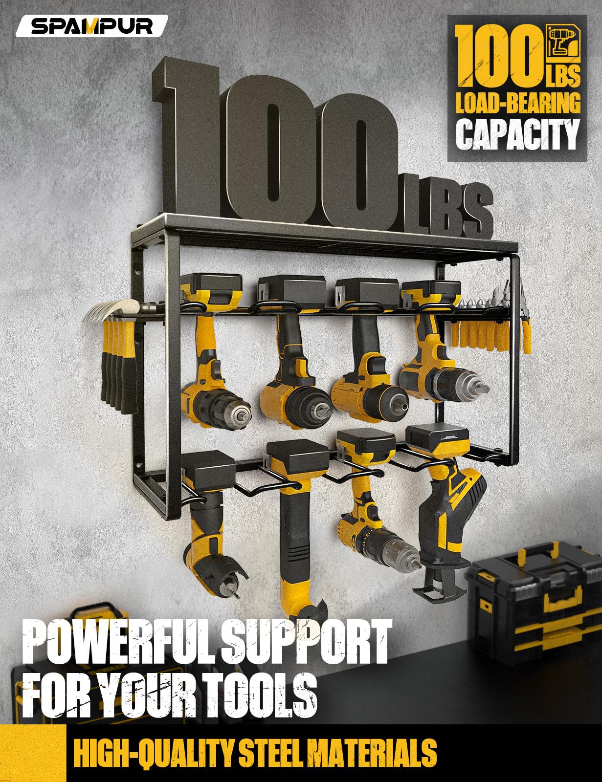頑丈な金属製電動工具オーガナイザー壁掛け3段収納ラック、8個 - Power Tools Storage のレビューと価格