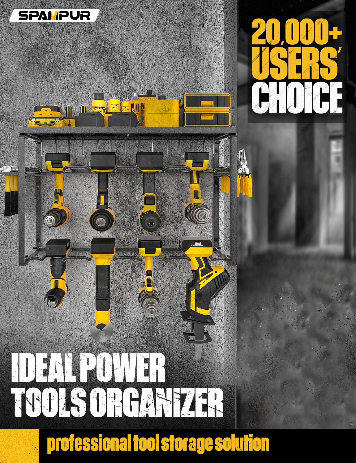 頑丈な金属製電動工具オーガナイザー壁掛け3段収納ラック、8個 - Power Tools Storage のレビューと価格