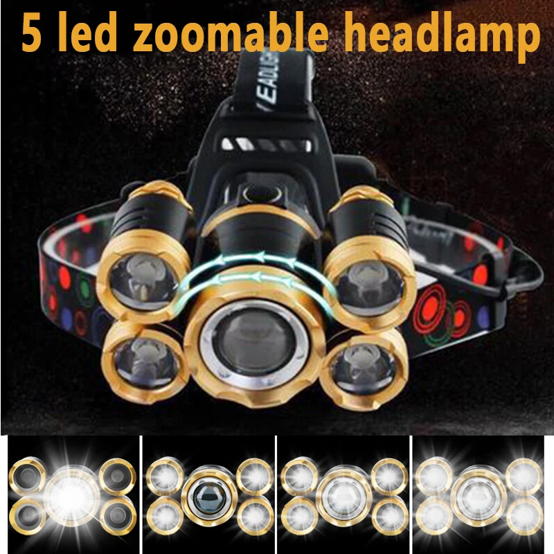 5LED T6 ヘッドランプズーム懐中電灯トーチ充電式防水ス - Power Tools Zoom のレビューと価格