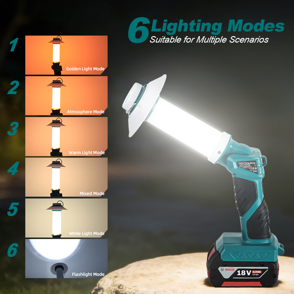 6 モードキャンプ LED 懐中電灯ボッシュポータブル投光器 - Power Tools Zoom のレビューと価格