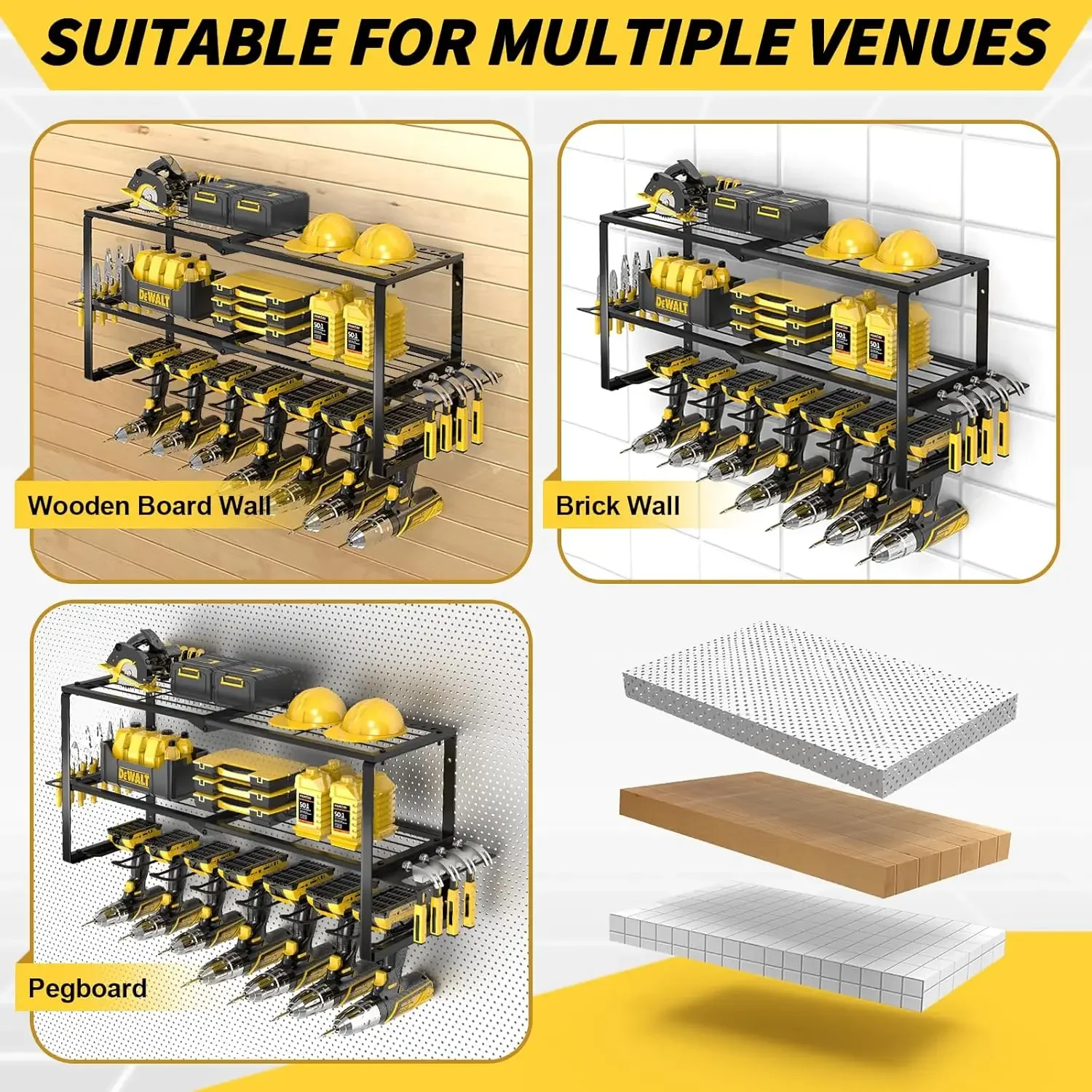 頑丈な金属製電動工具オーガナイザー、壁掛け式電動ドリルホルダ - Power Tools Storage のレビューと価格