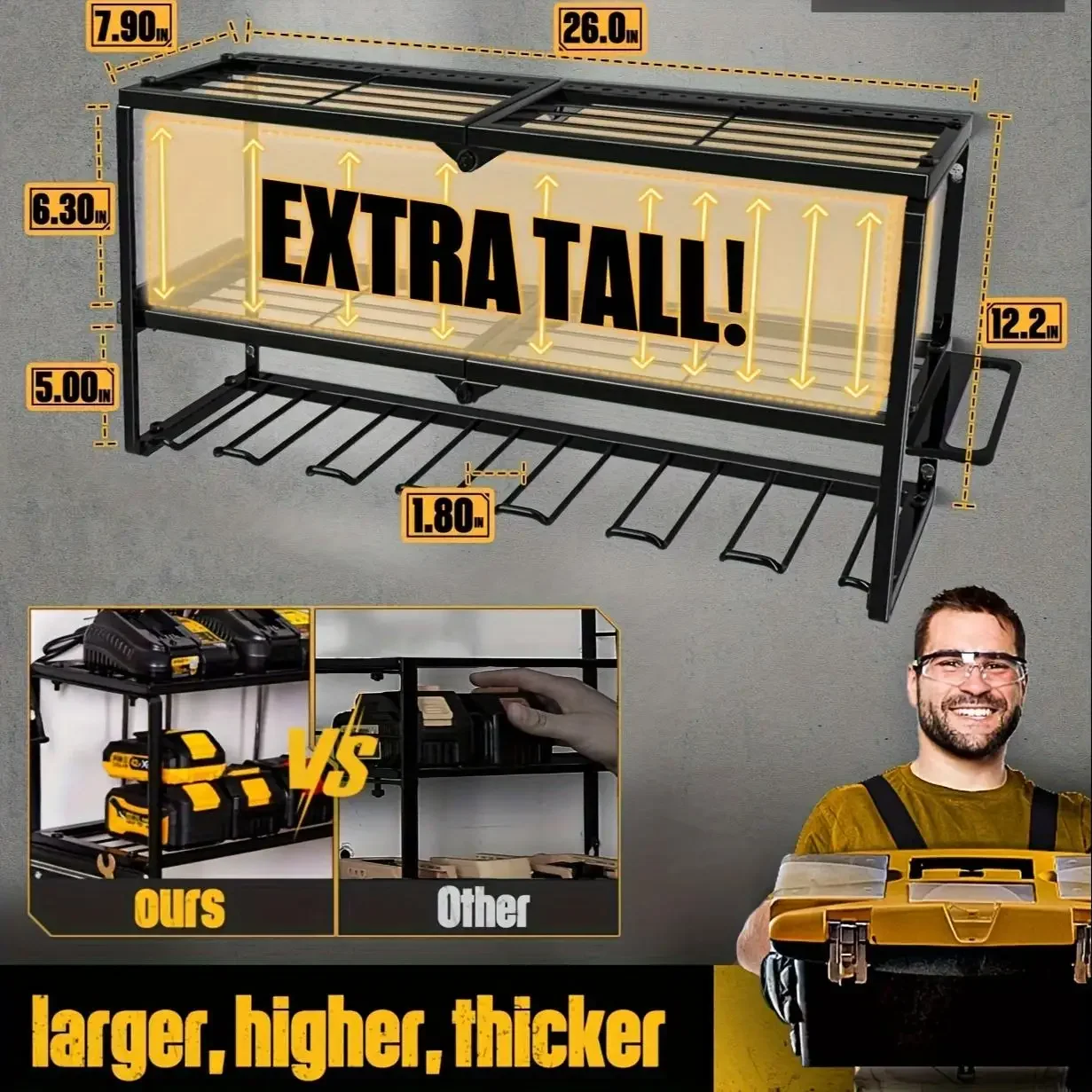 頑丈な金属製電動工具オーガナイザー、壁掛け式電動ドリルホルダ - Power Tools Storage のレビューと価格