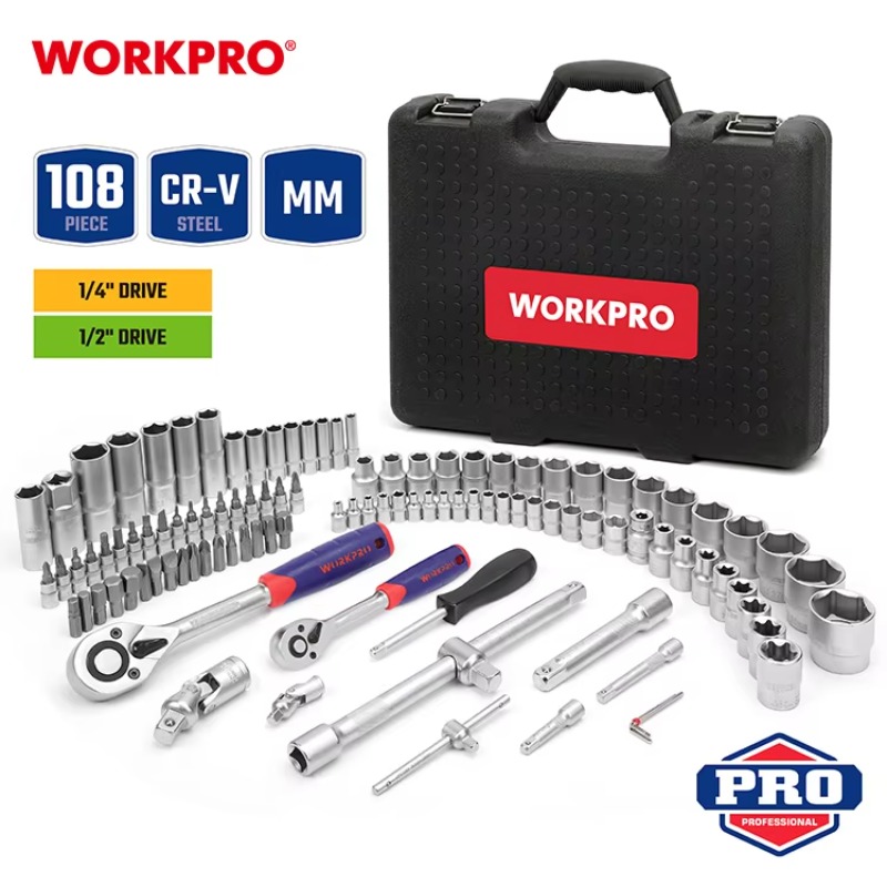 108ピース プロ仕様 自動車修理工具セット CRV鋼製レン - Power Tools Professional のレビューと価格