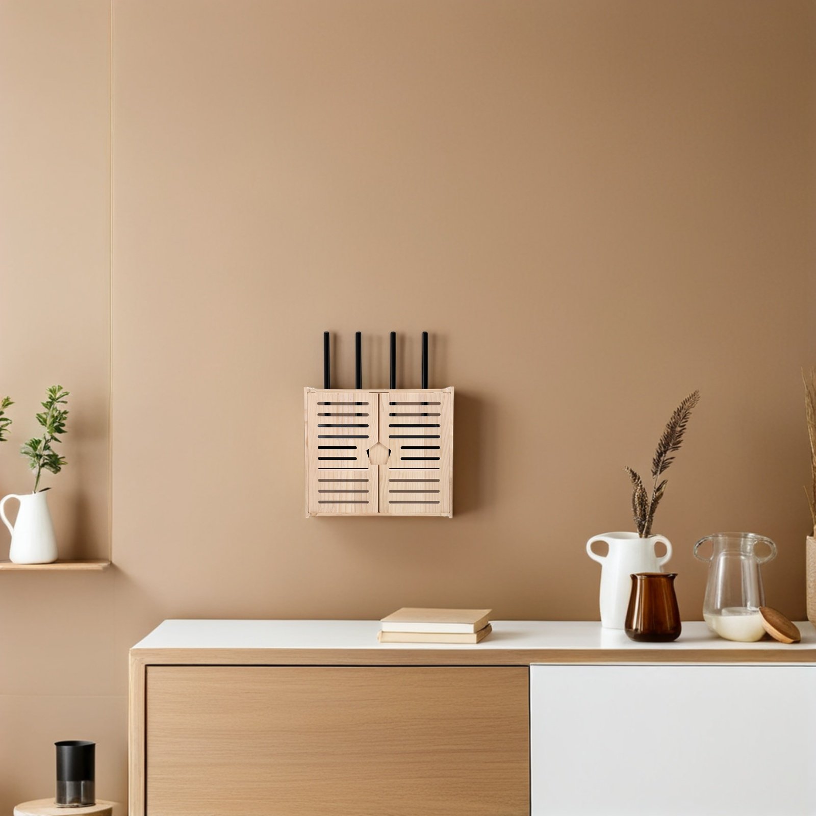 木製WiFiルーター収納ボックス 2層式壁掛けケーブル管理電 - Power Tools Tool Box のレビューと価格